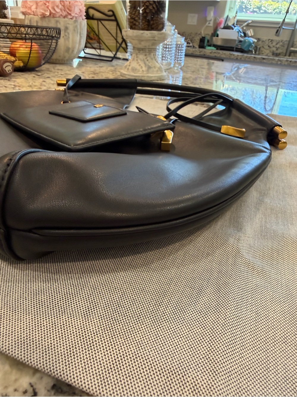 Donna Karan Black Leather Shoulder Hobo with Gold Hardware - Picture 9 of 11